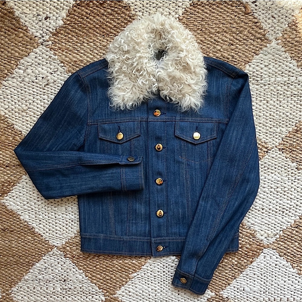 Derek Lam 10 Crosby Blue Denim Jacket with Removable Shearling Collar - Size 00 - Picture 9 of 16